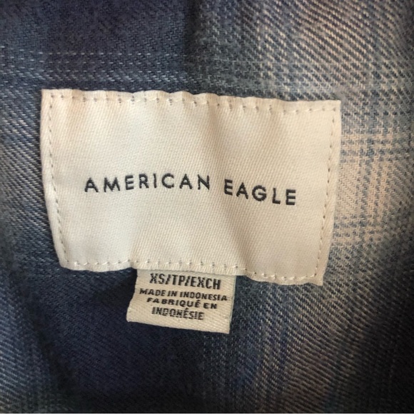 American Eagle mixed blue flannel denim button down shirt Sz XS - Picture 2 of 14